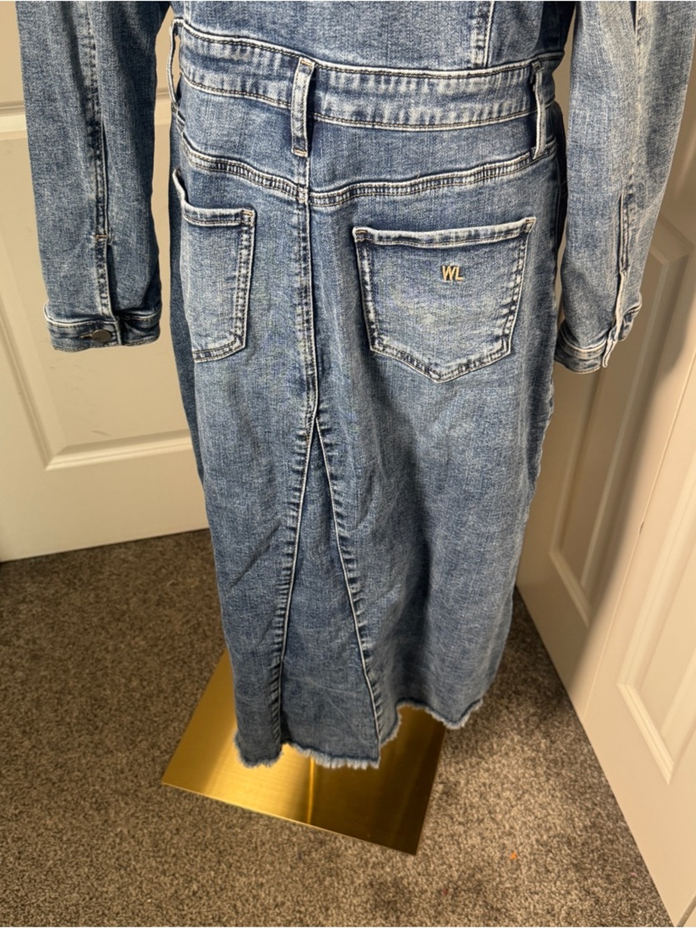 Wash Lab Denim Midi Dress Button Front Long Sleeve Jean Dress Size M - Picture 7 of 12